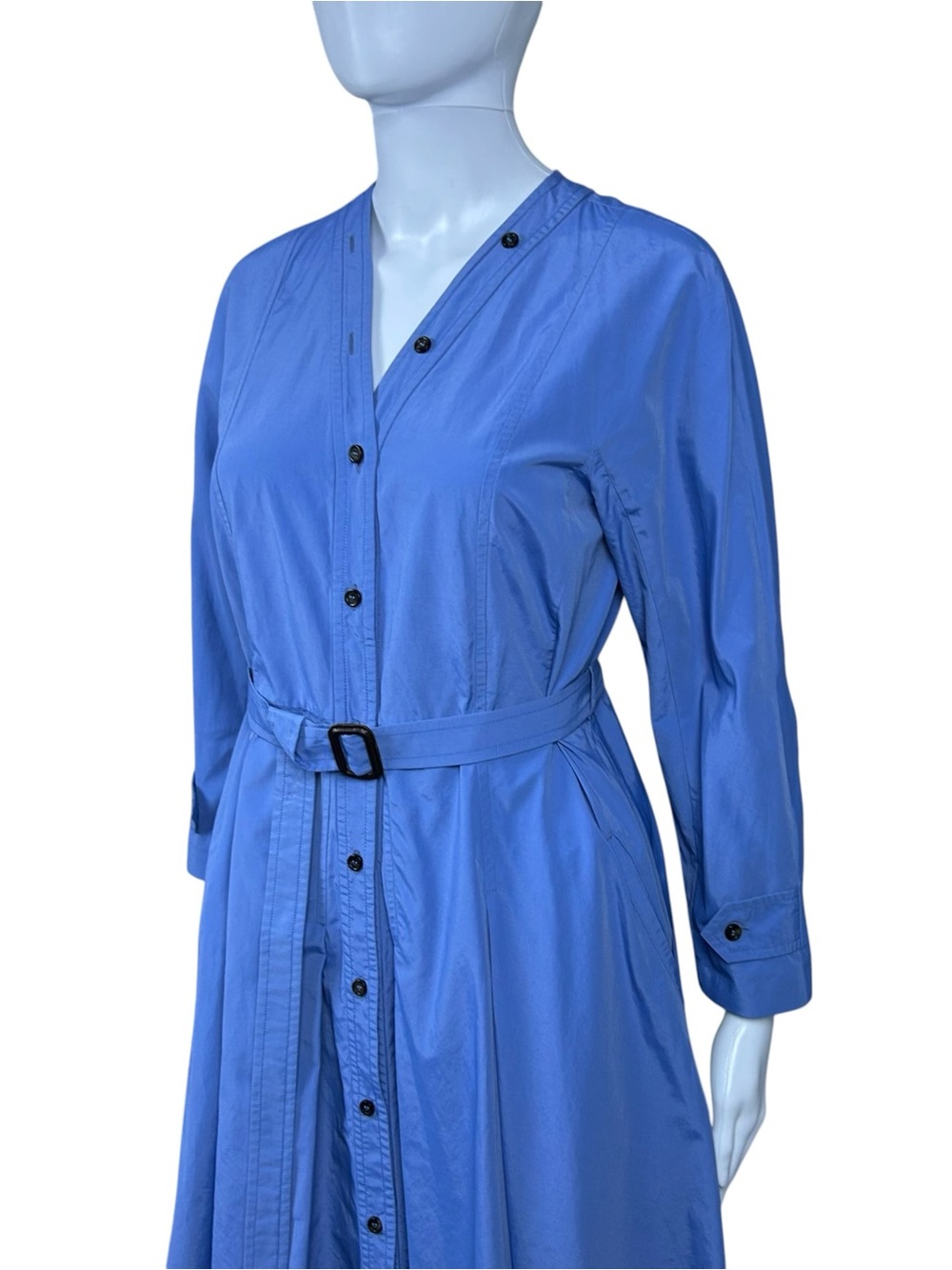 ’S MaxMara Belted Midi Shirt Dress Size 6 Blue Pockets Button Front Preppy - Picture 4 of 16